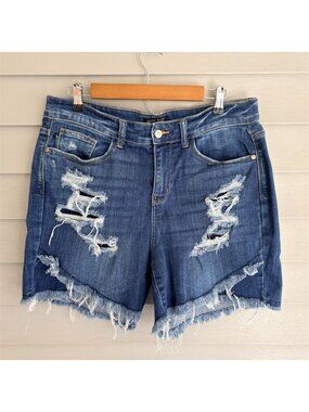 Judy Blue Mid-Rise Distressed Tulip Hem Cutoff Denim Shorts IXL
